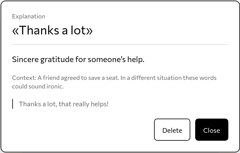 An explanation of “Thanks a lot”, with context and an example